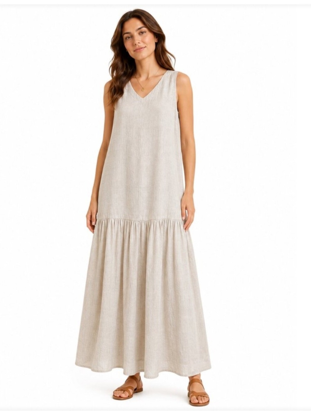 Sleeveless V-Neck Maxi Dress in Light Beige